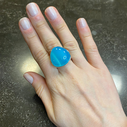 Rounded Triangle Sky Blue Agate Ring