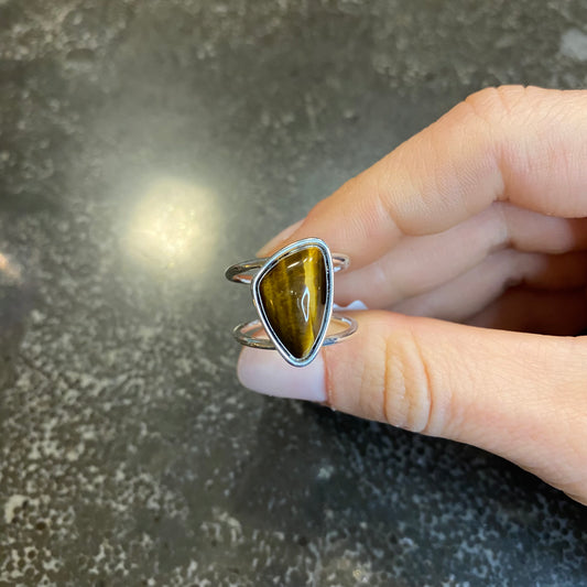 Edged Triangle Tiger's Eye Ring