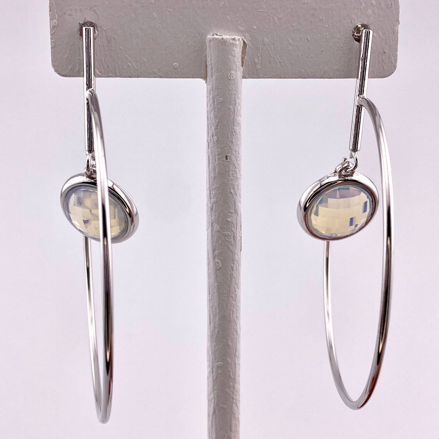 Moonstone Opalite Dangling Hoop Earring