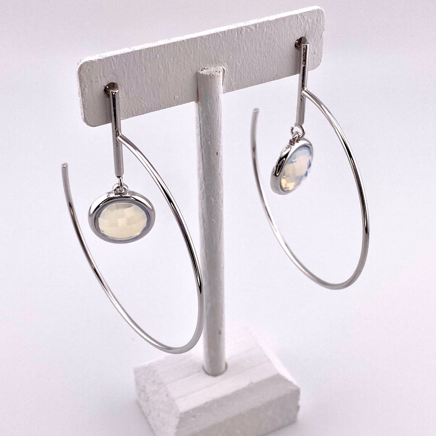 Moonstone Opalite Dangling Hoop Earring