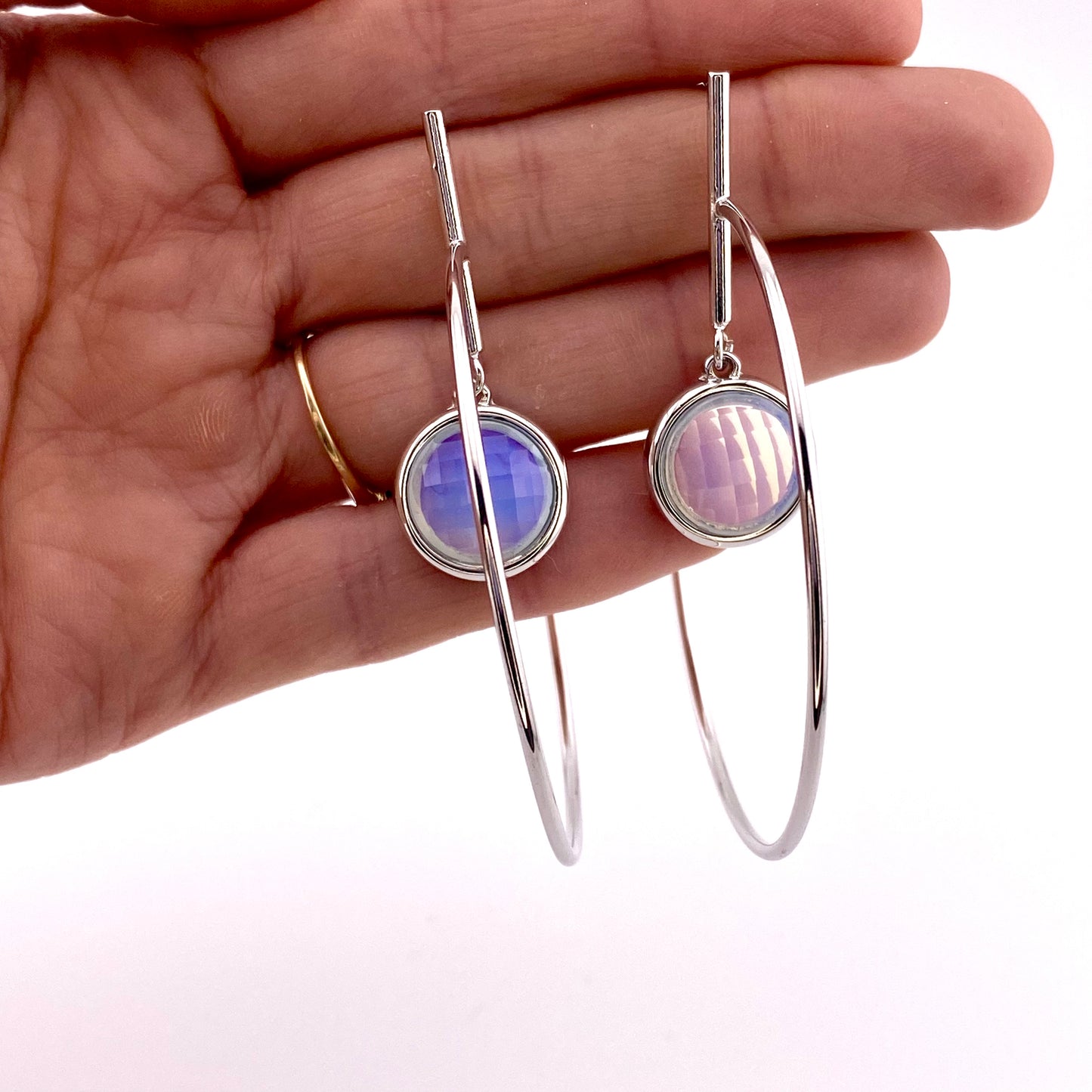 Moonstone Opalite Dangling Hoop Earring