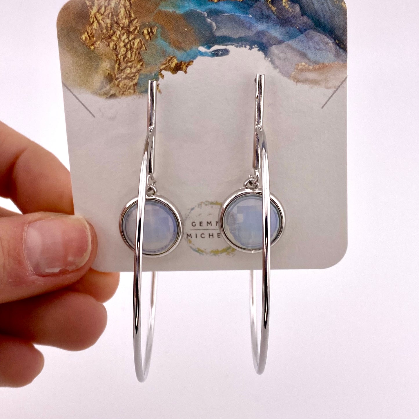 Moonstone Opalite Dangling Hoop Earring