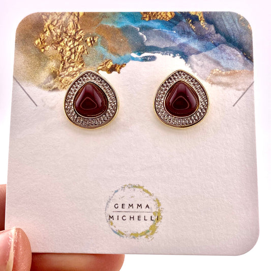 Red Agate Stud Earrings