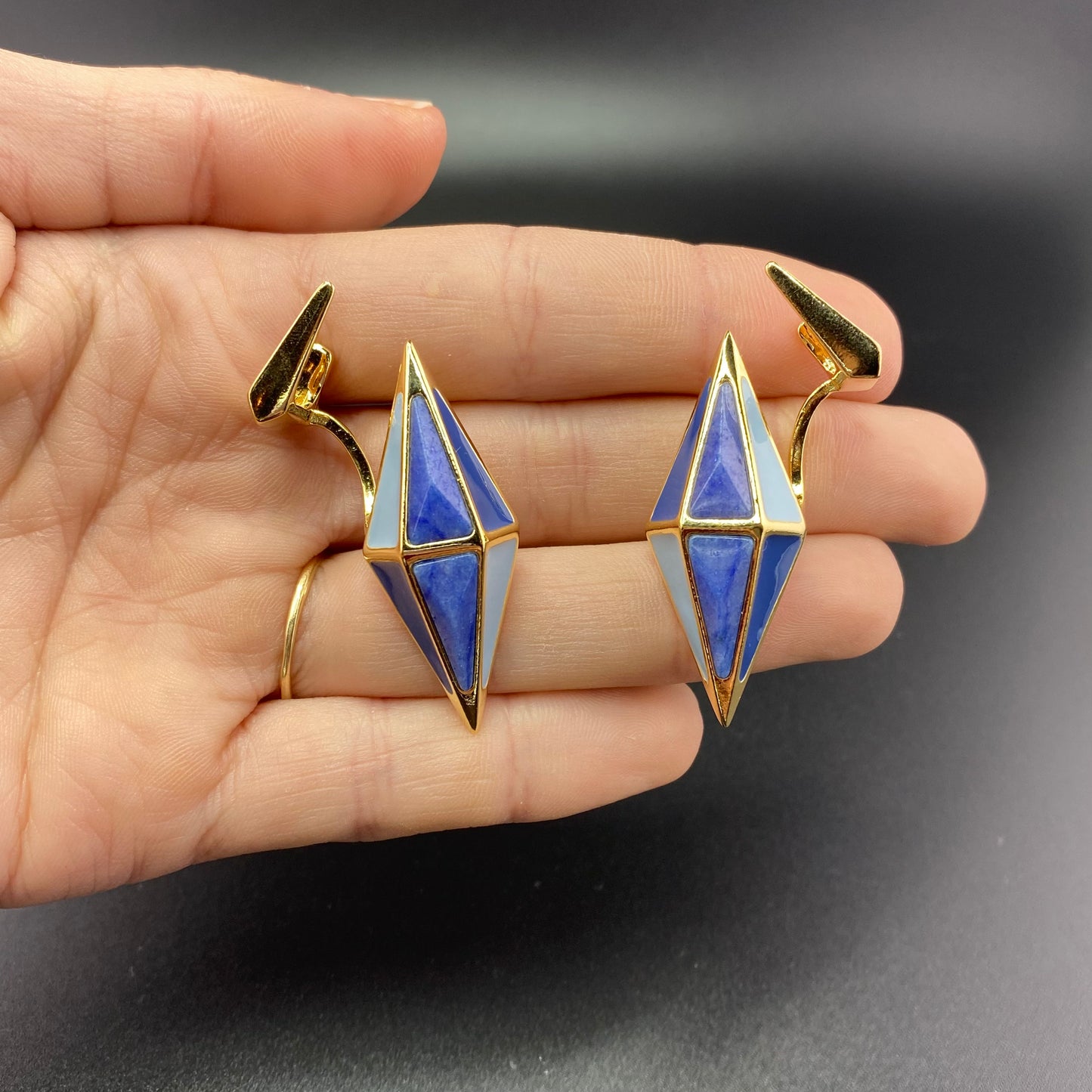 Blue Quartz Rhombus Faces Earrings