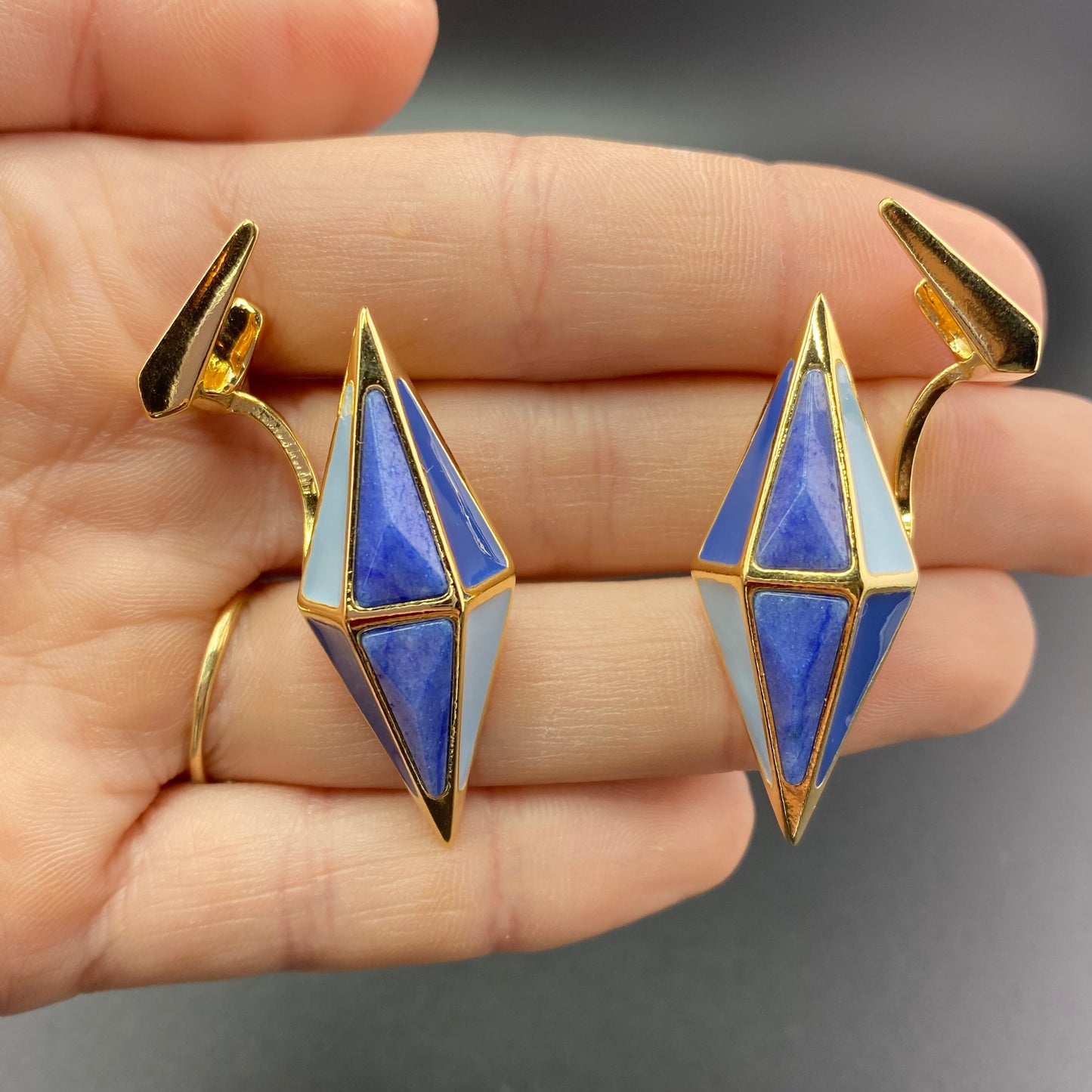 Blue Quartz Rhombus Faces Earrings