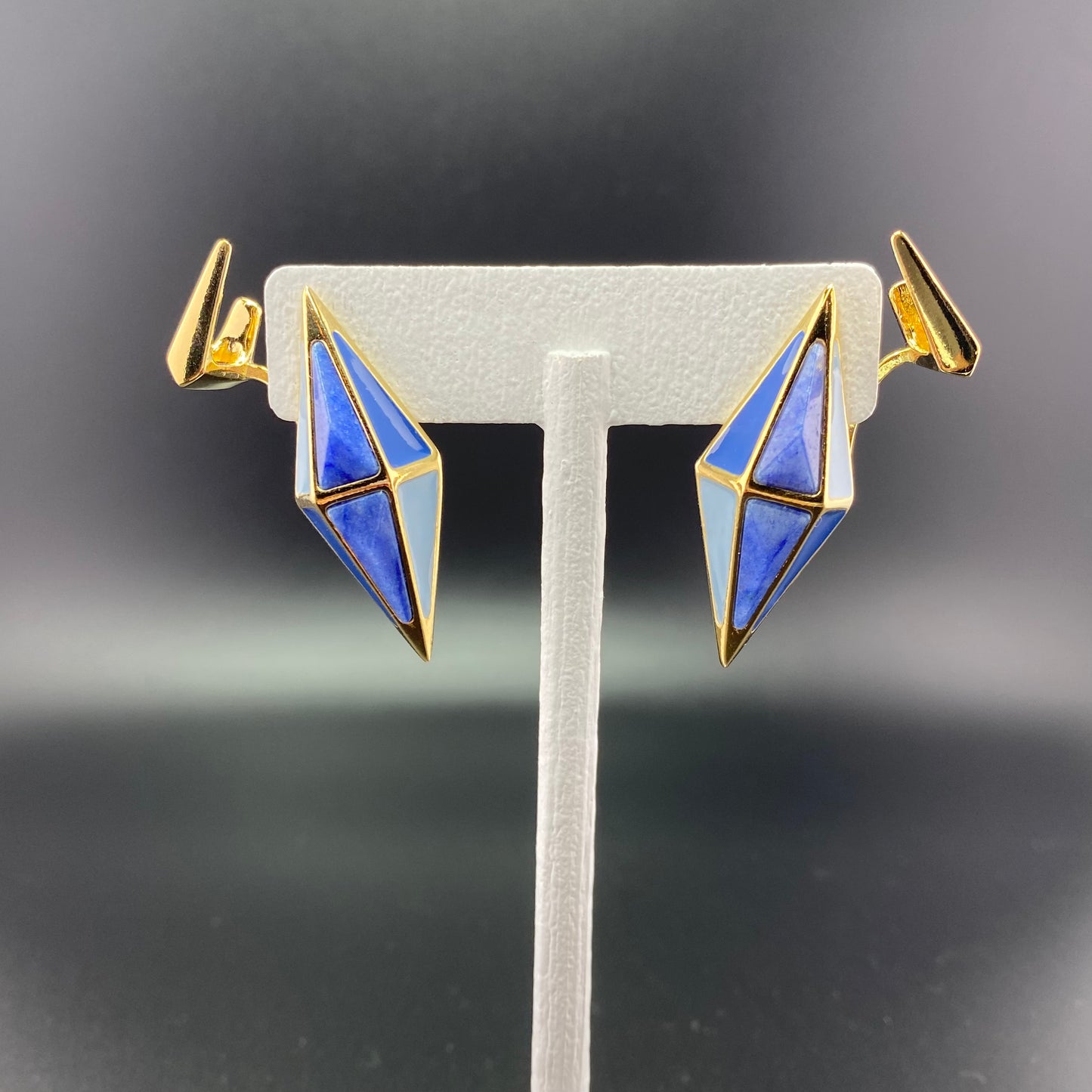 Blue Quartz Rhombus Faces Earrings