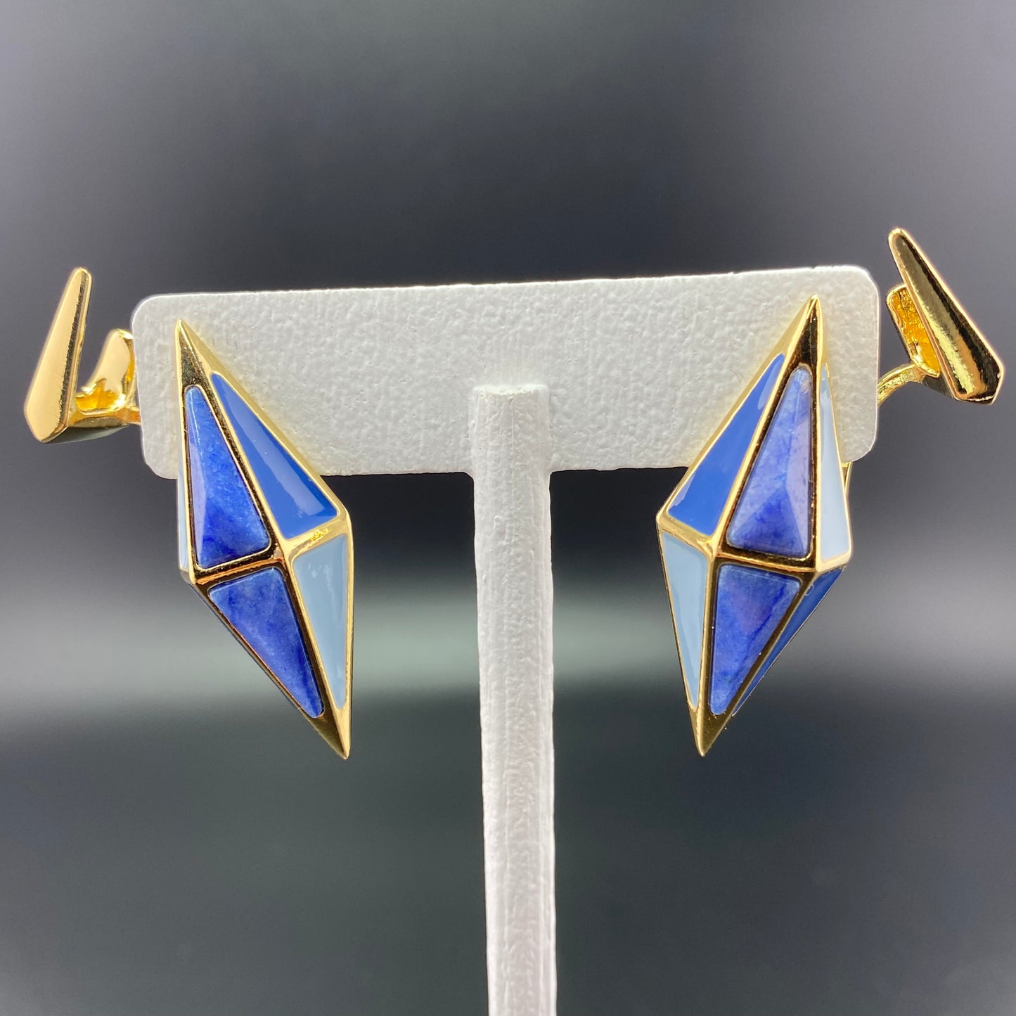 Blue Quartz Rhombus Faces Earrings