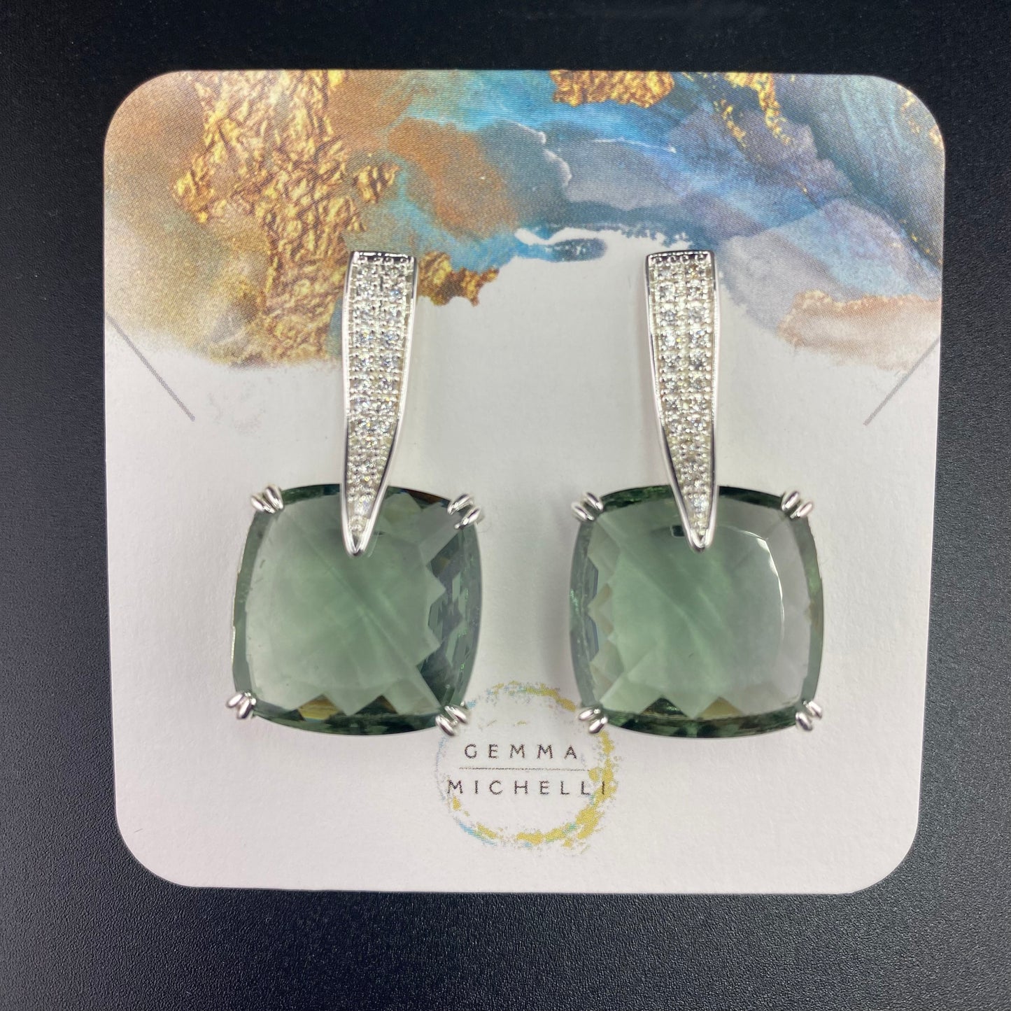 Reconstituted Prasiolite Earrings