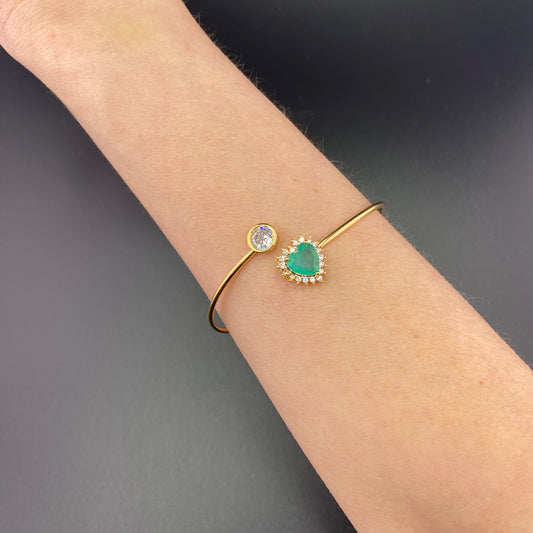 Zirconia and Green Paraiba Cuff Bracelet