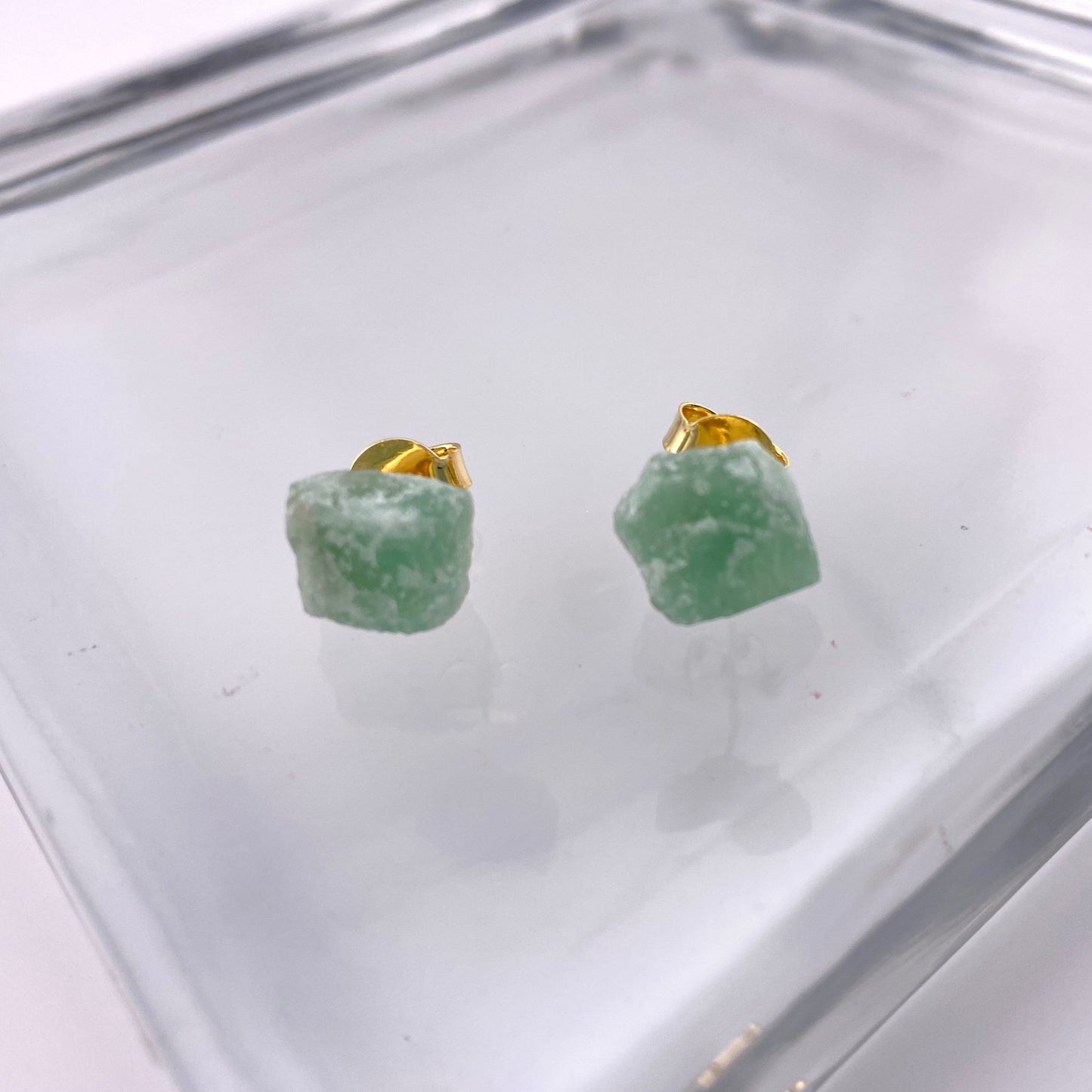 Raw Green Quartz Stud Earrings