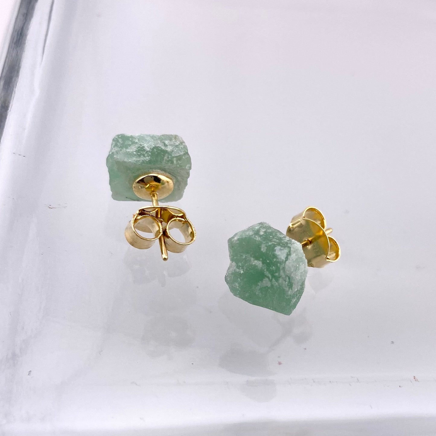 Raw Green Quartz Stud Earrings