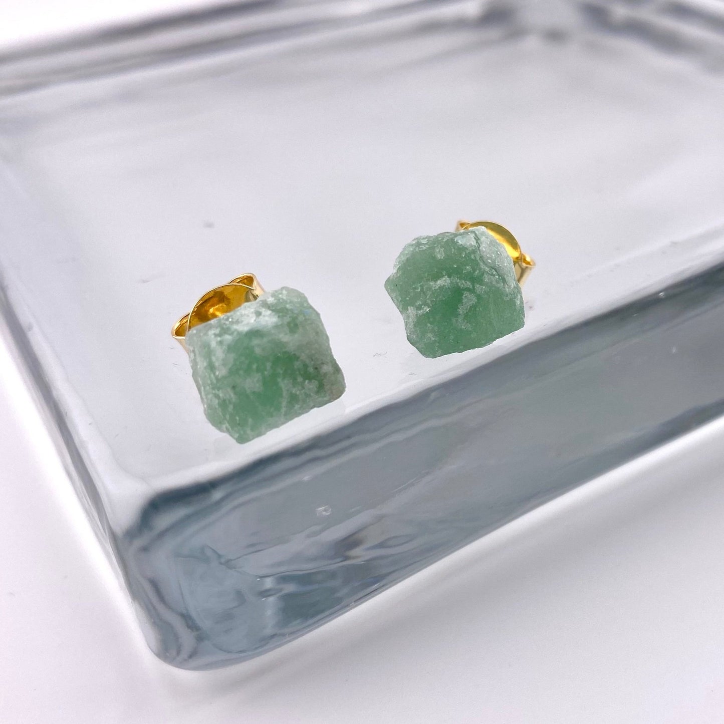 Raw Green Quartz Stud Earrings