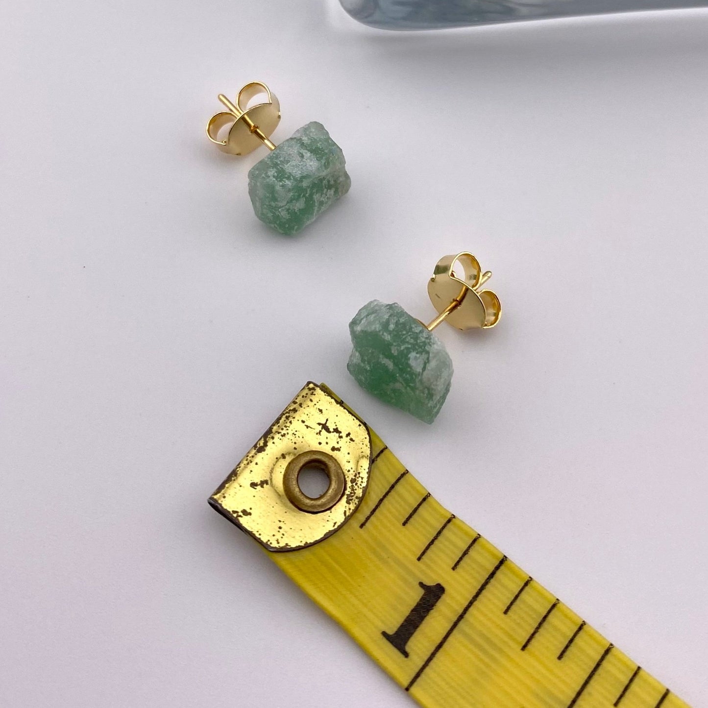 Raw Green Quartz Stud Earrings