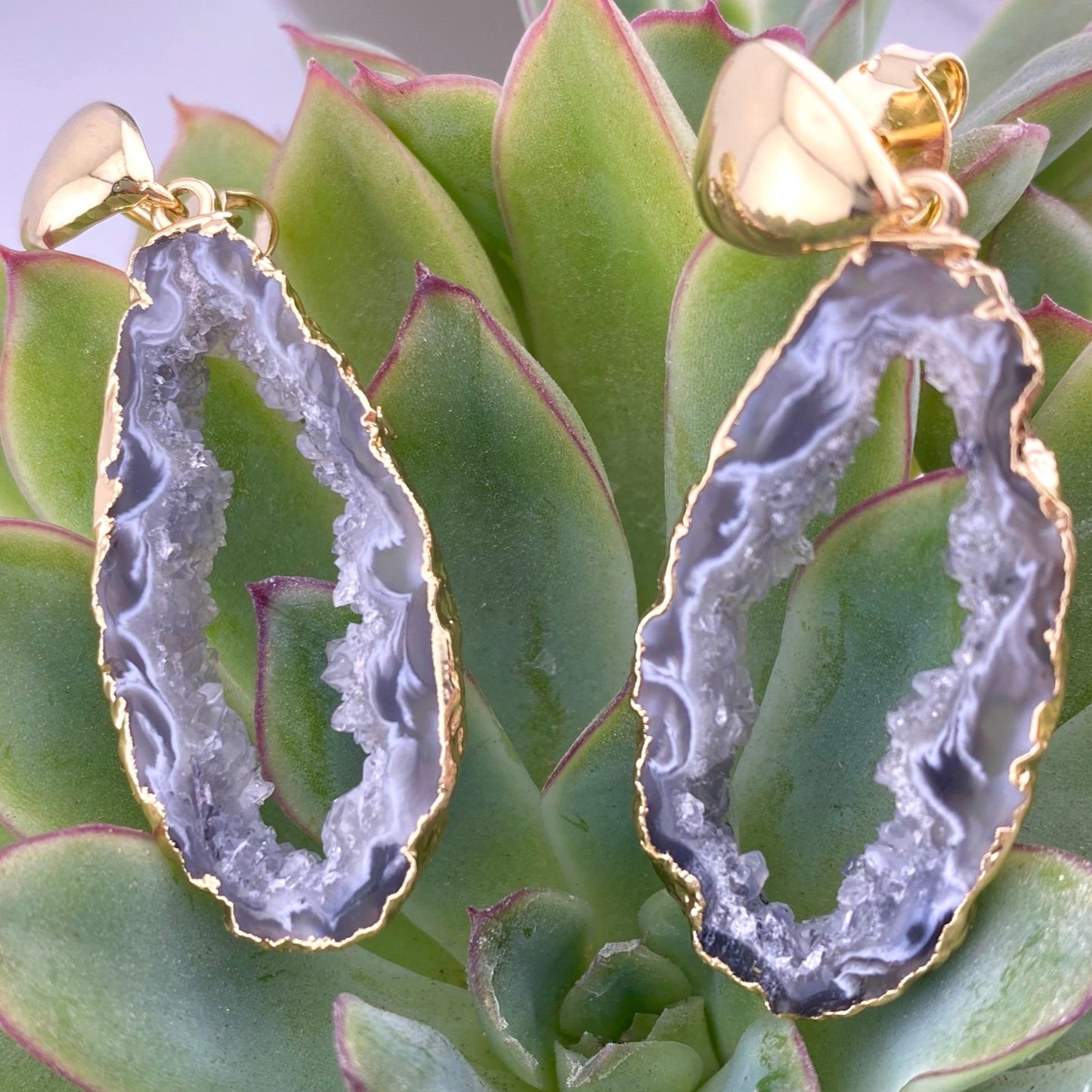 Natural Agate Geode Earrings