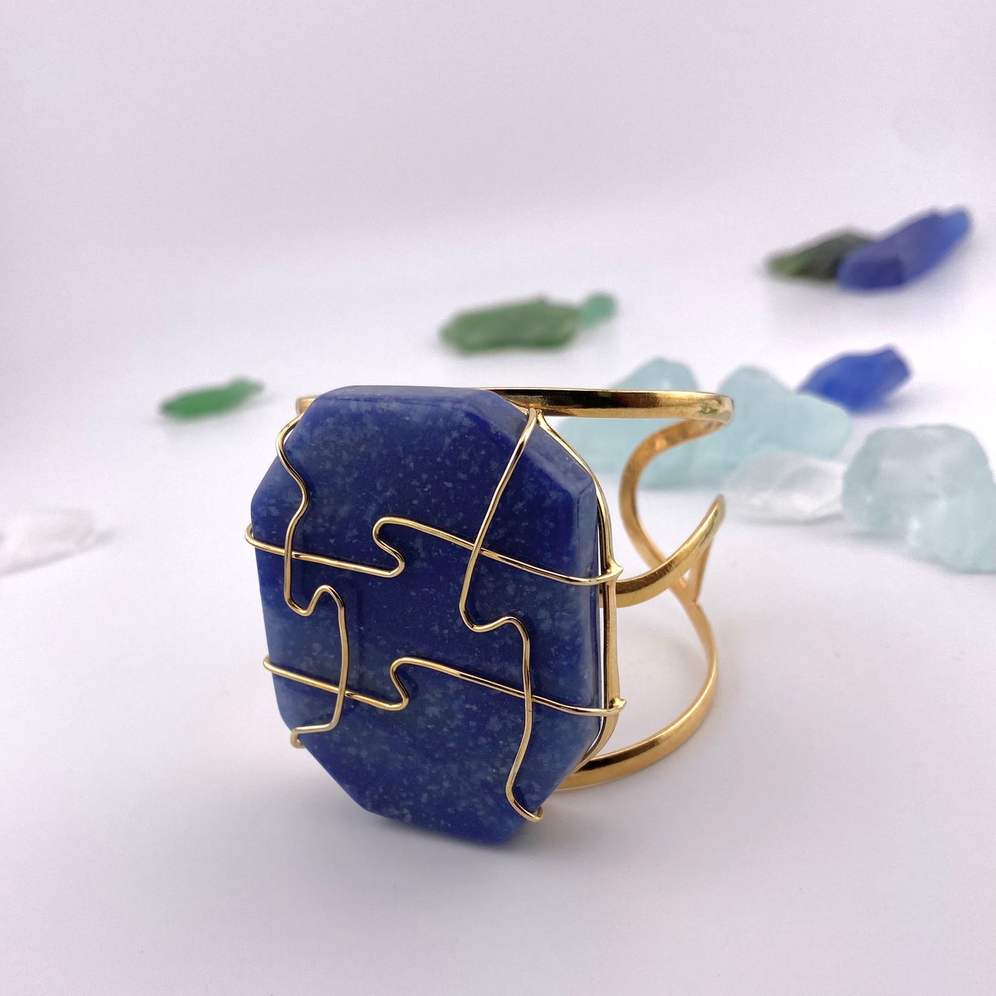 Oversized Encased Blue Quartz Cuff Bracelet