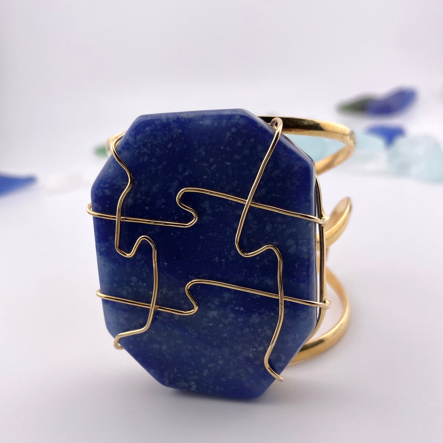 Oversized Encased Blue Quartz Cuff Bracelet