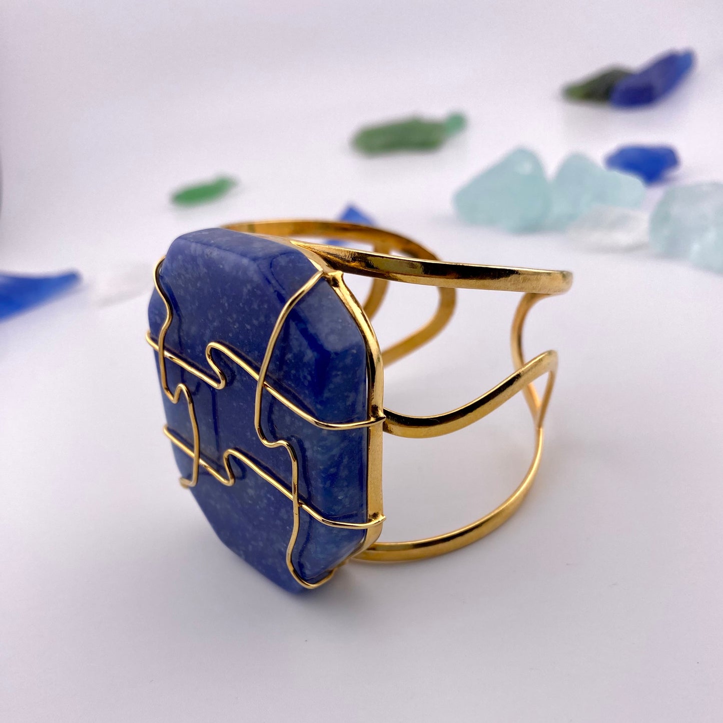 Oversized Encased Blue Quartz Cuff Bracelet