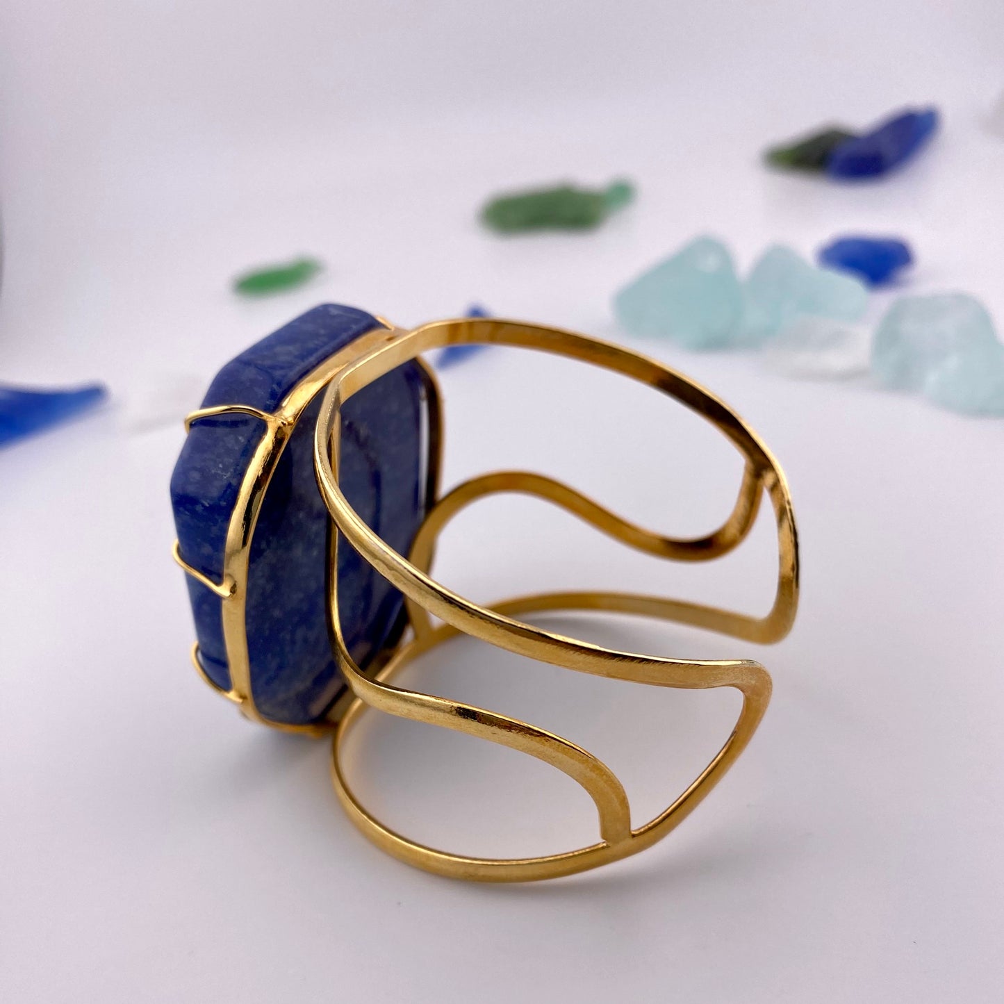 Oversized Encased Blue Quartz Cuff Bracelet