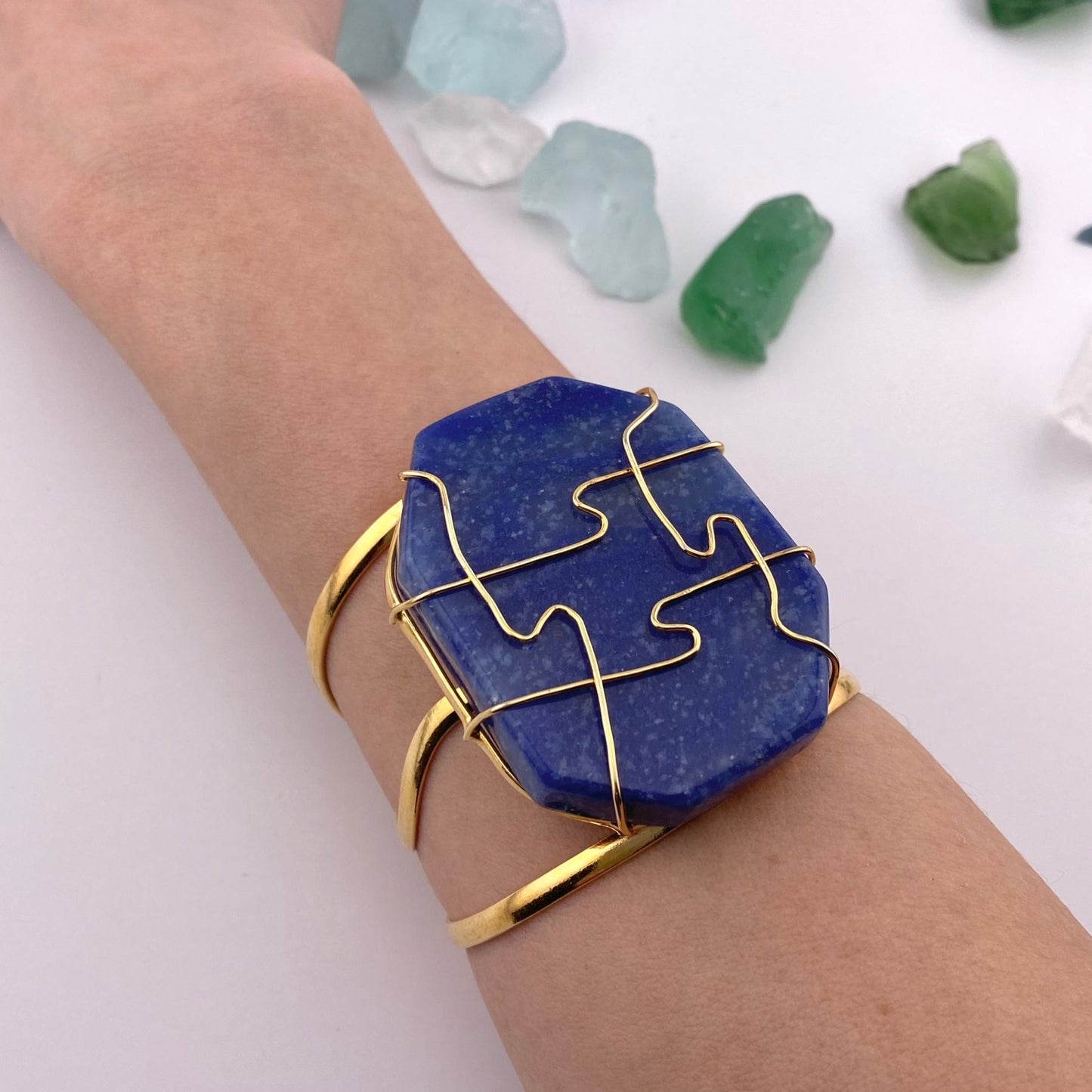 Oversized Encased Blue Quartz Cuff Bracelet