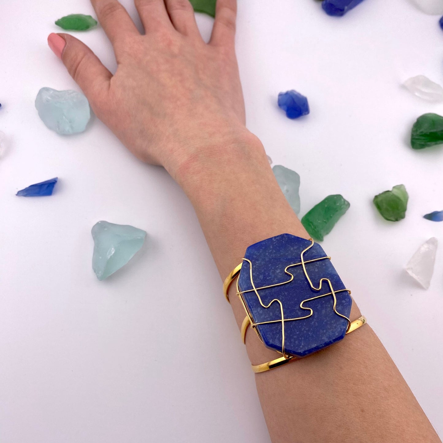 Oversized Encased Blue Quartz Cuff Bracelet