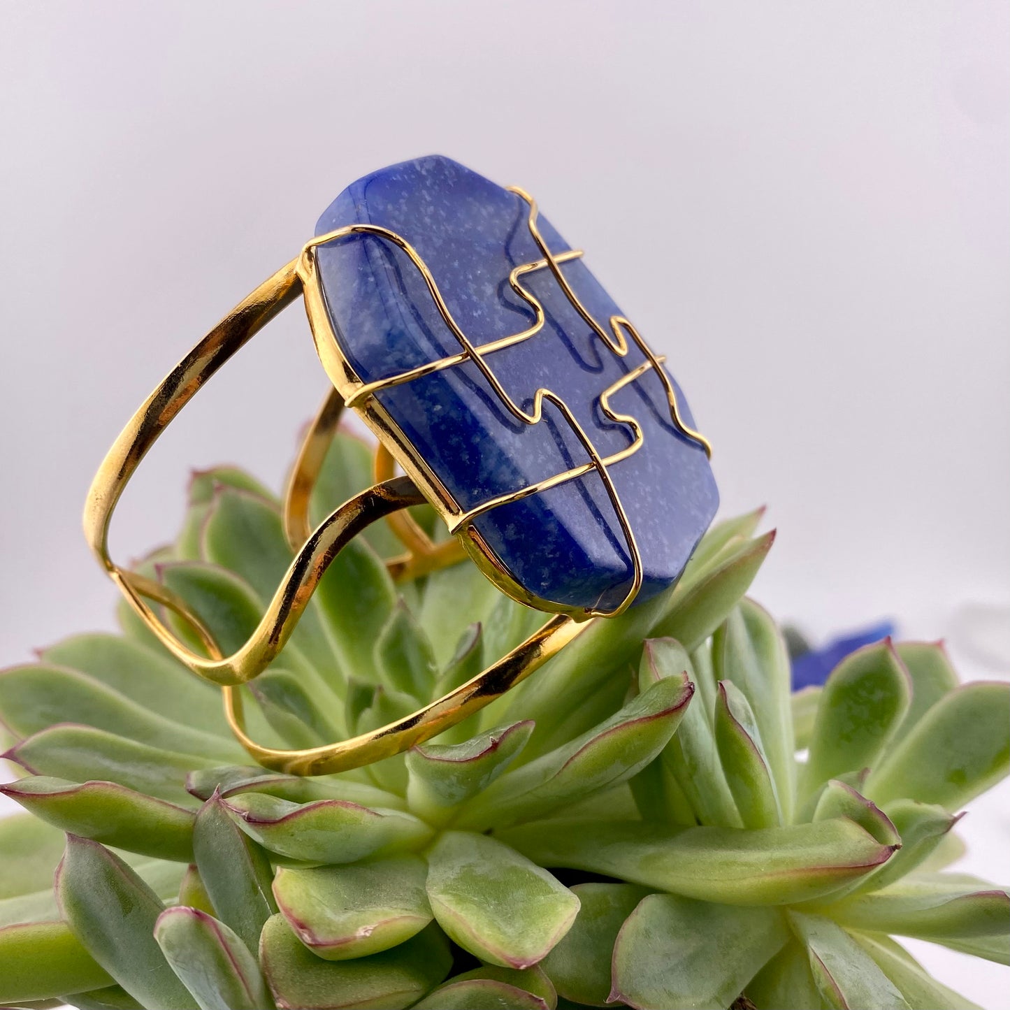 Oversized Encased Blue Quartz Cuff Bracelet