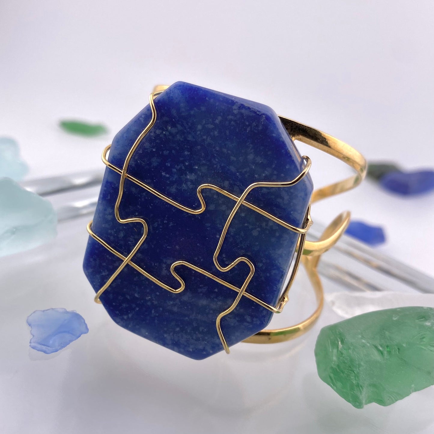 Oversized Encased Blue Quartz Cuff Bracelet