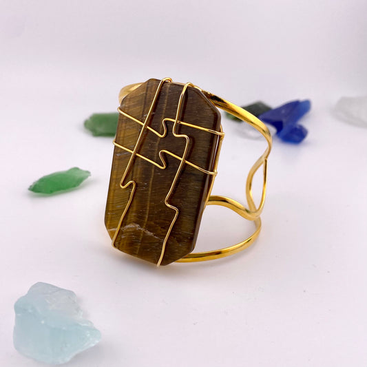 Oversized Encased Tiger Eye Cuff Bracelet