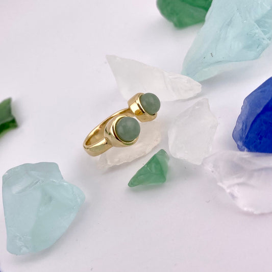 Duo Green Quartz Adjustable Ring