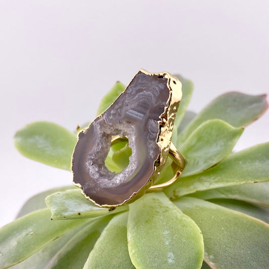 Natural Agate Geode Ring