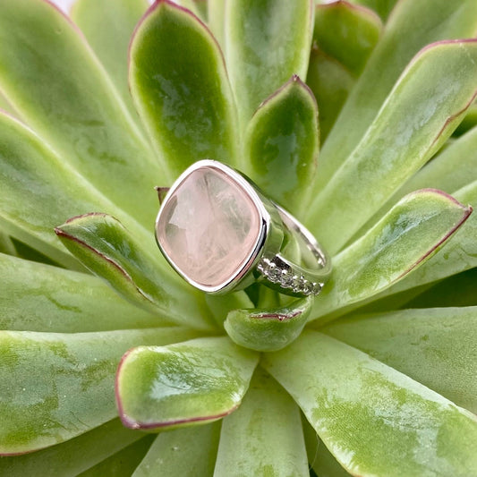 Rose Quartz Square Ring