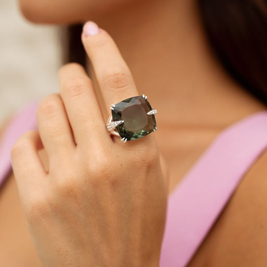 Reconstituted Prasiolite Ring