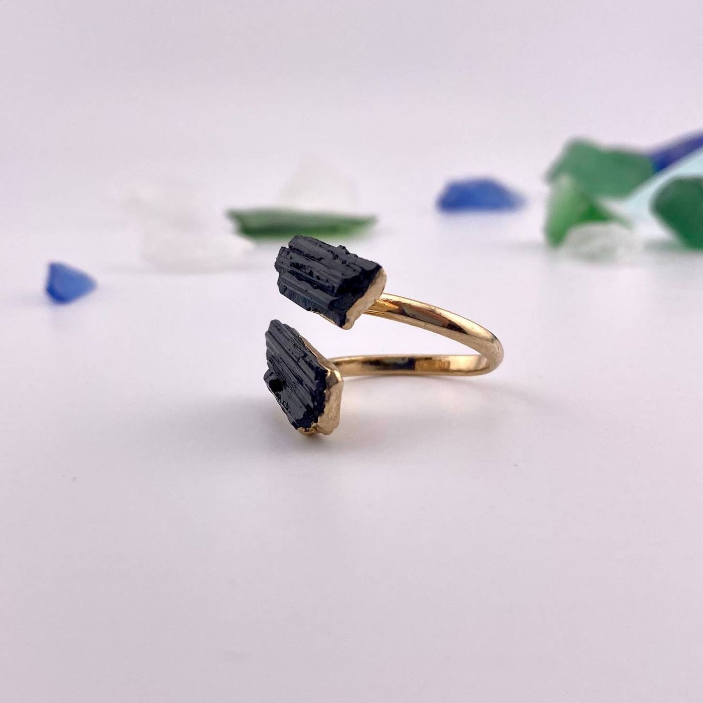 Duo Black Tourmaline Adjustable Ring