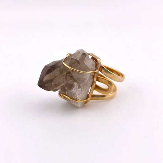 Raw Smoky Quartz Druse Adjustable Ring