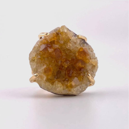 Raw Citrine Druse Adjustable Ring