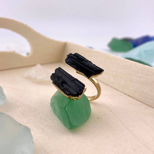 Duo Black Tourmaline Adjustable Ring