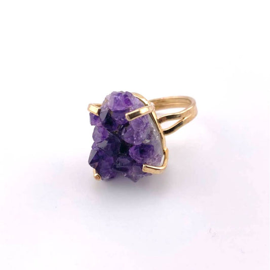 Raw Amethyst Druse Adjustable Ring