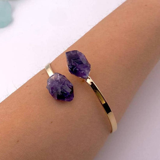 Duo Amethyst Golden Cuff Bracelet