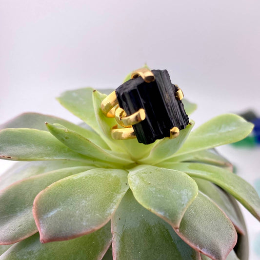Raw Black Tourmaline Adjustable Ring