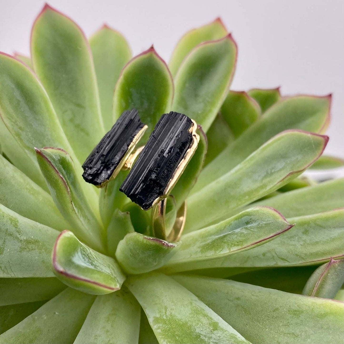 Duo Black Tourmaline Adjustable Ring