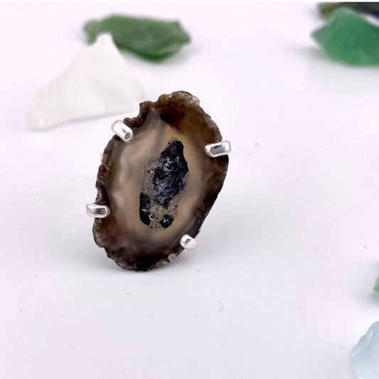 Natural Agate Slice Adjustable Ring