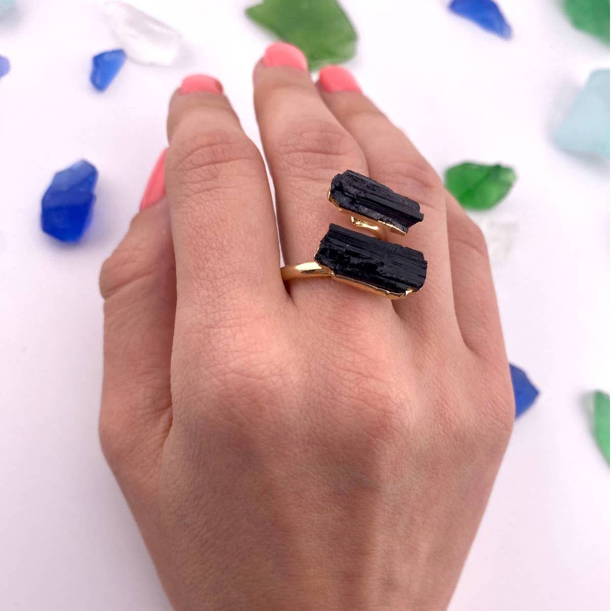 Duo Black Tourmaline Adjustable Ring