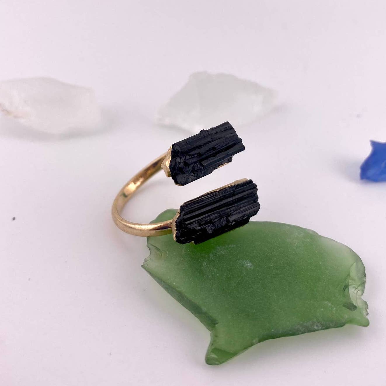 Duo Black Tourmaline Adjustable Ring