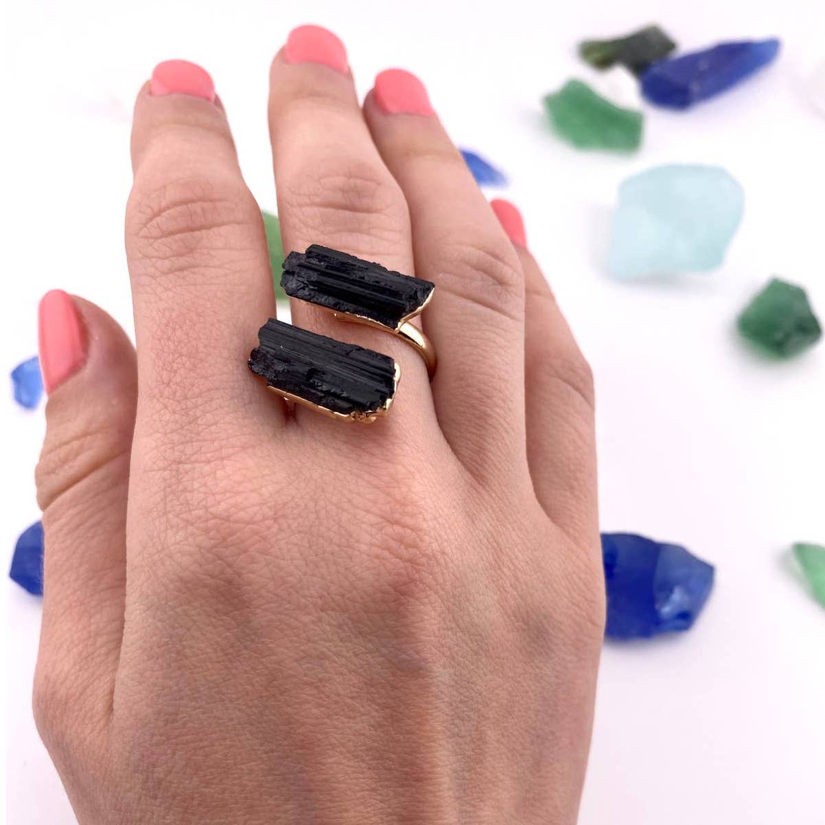 Duo Black Tourmaline Adjustable Ring