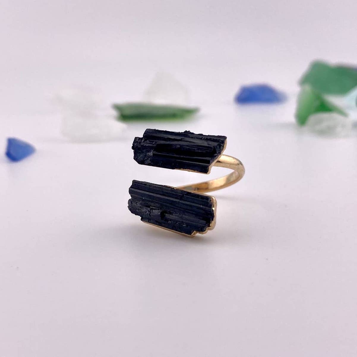 Duo Black Tourmaline Adjustable Ring