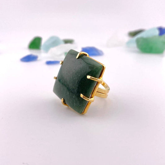 Green Quartz Square Adjustable Ring