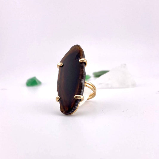 Black Agate Slice Adjustable Ring