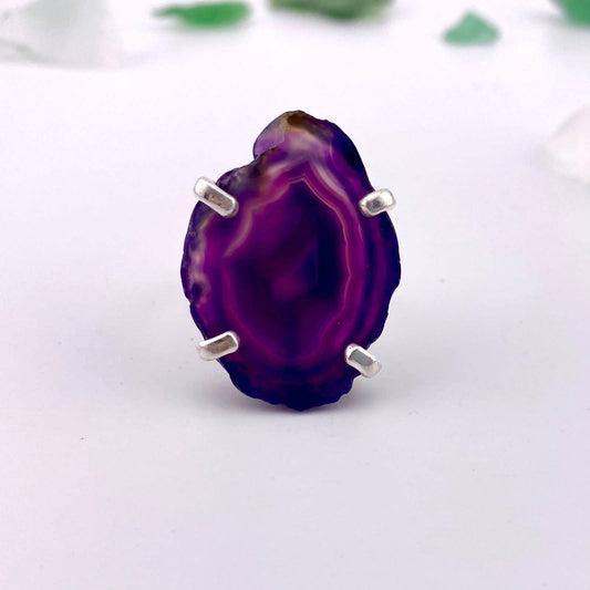 Purple Agate Slice Adjustable Ring
